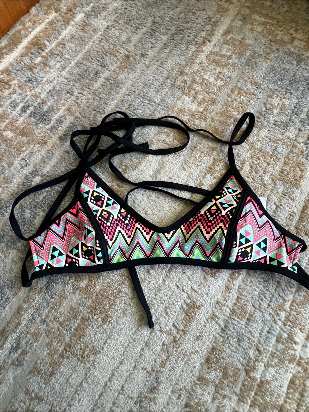 Target Women's Multicolor Aztec Print Bikini Top with Black Trim